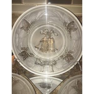 Vintage Christmas Bell Bowls KIG Indonesia  Pressed Glass Lot of 4 Clear Set